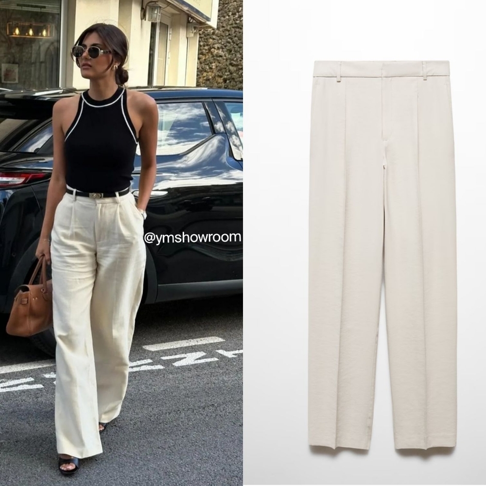 NWT Mango Cream Wide-Leg Pants